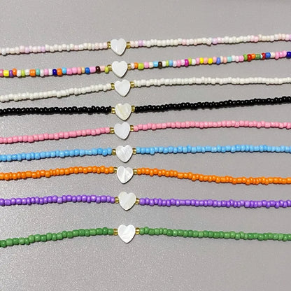 New Nature Shell Love Heart Choker Necklace for Girl Spring Summer Fashion Small Colorful Glass Beads Necklace Gift for Frien