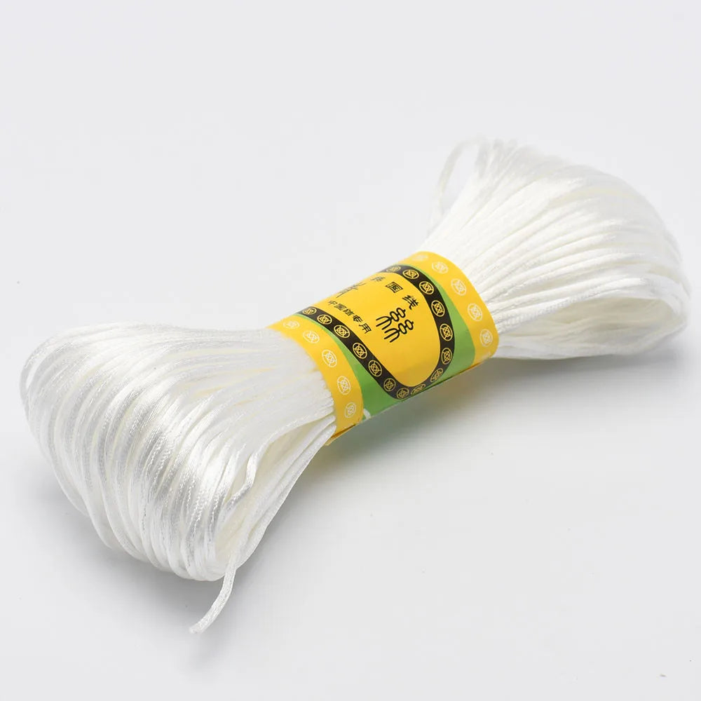 20M 1.5mm Satin Nylon Trim Cord, Rattail Cord Chinese Knot - White
