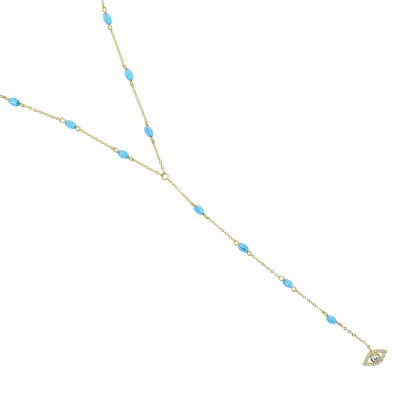 Long Y Lariat Chain for Women Blue Bead Charm Cute Lovely Eye Pendant Sexy Women Y Lariat Necklace