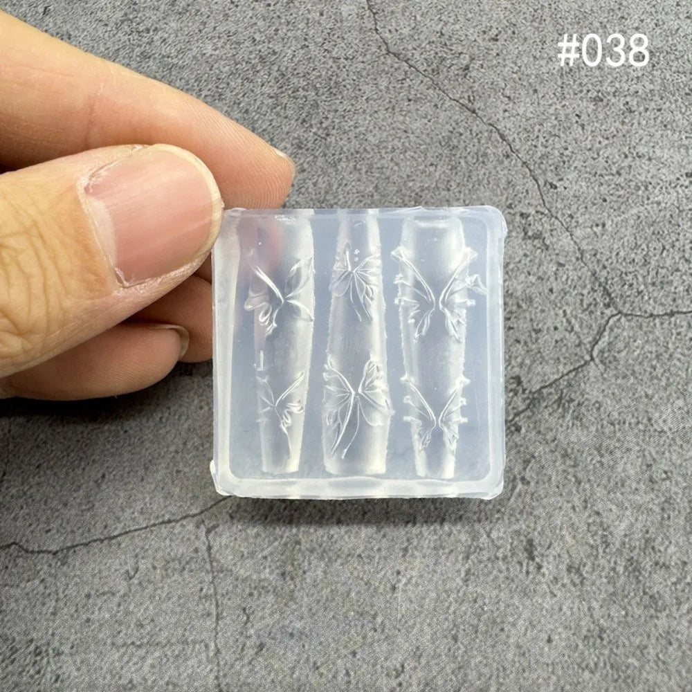 New Transparent Nailart Mold 3D Carving Rose Flower Silicone Template with Box Tulip Bow Nail Art Molds Nail Decoration - I