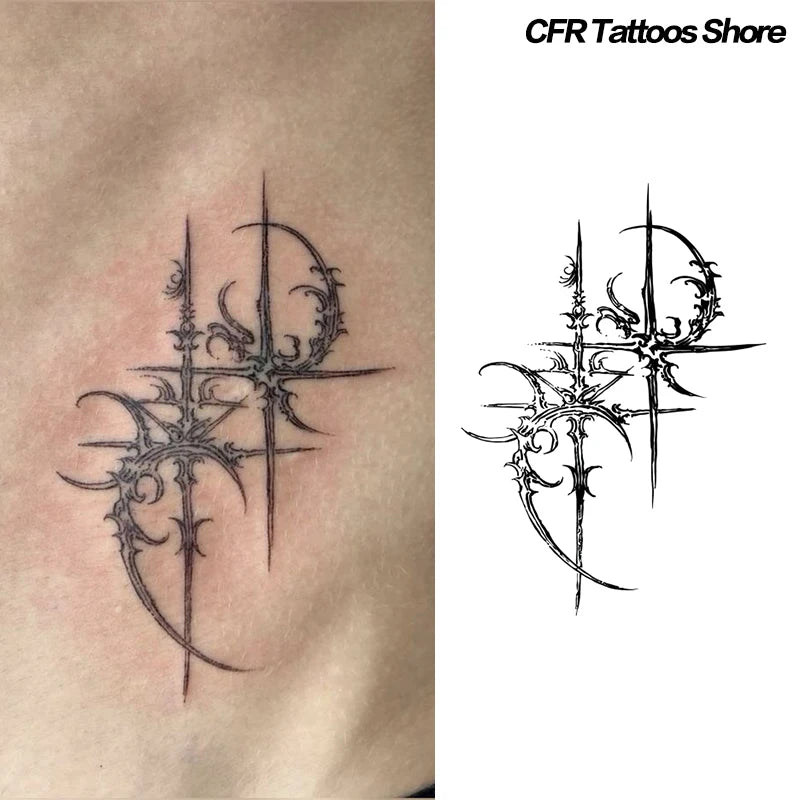 Sexy Hotwife Trend Temporary Tattoos Arm Waterproof Fake Tatto Dark Gothic Cross Herbal Juice Tattoo Sticker Bodyart Charm Pa