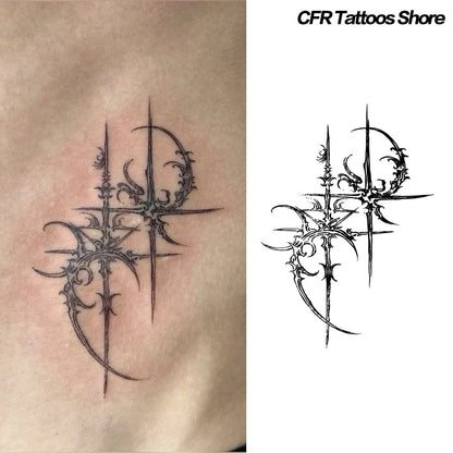 Sexy Hotwife Trend Temporary Tattoos Arm Waterproof Fake Tatto Dark Gothic Cross Herbal Juice Tattoo Sticker Bodyart Charm Pa