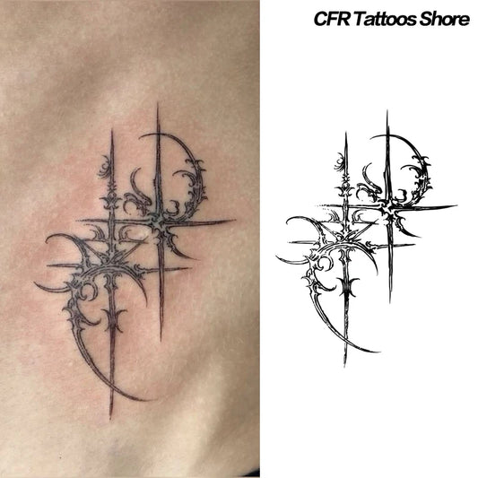 Sexy Hotwife Trend Temporary Tattoos Arm Waterproof Fake Tatto Dark Gothic Cross Herbal Juice Tattoo Sticker Bodyart Charm Pa