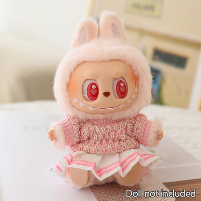 Mini Doll'S Clothes Outfit Accessories for 15-17cm Ropa Labubu & 10cm Cotton Doll Love Hoodie Pink Yarn Skirt Clothing no dol