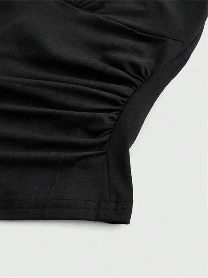 Solid V-neck Backless Halter Crop Top for Women Summer Sexy Y2K Sleeveless Ruched Top Streetwear