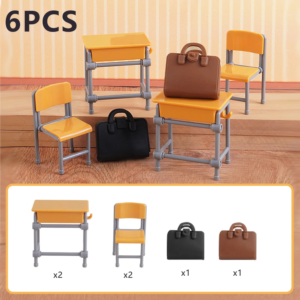 Mini Classroom Doll House Desk Chair Chalkboard Miniature School Playset Furniture Accessories Model Decoration For Kid Toy G