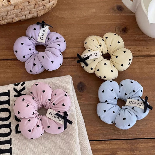 1PC Cute Flower - Shaped Hair Scrunchies for Kids, Heart - Printed Elastic Hair Ties, Sweet Hair Accessories for Girls