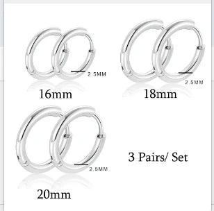 Hoop Earrings for Women Trendy Golden Stainless Steel Earring Jewelry New - D34 Silver