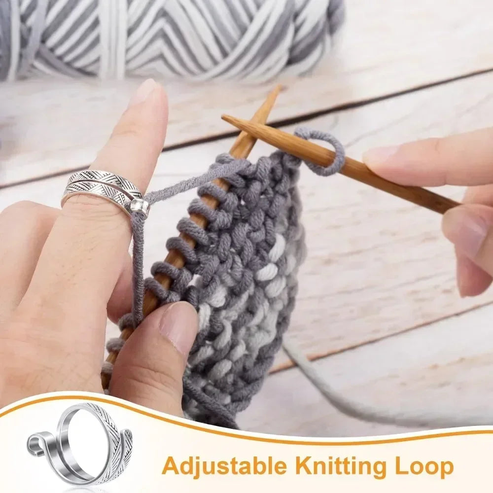 Adjustable Crochet Tension Cute Cat Ring, Beginner Knitting Crochet Hook Ring, Yarn Guide Finger Holders Thimbles Winder Tool