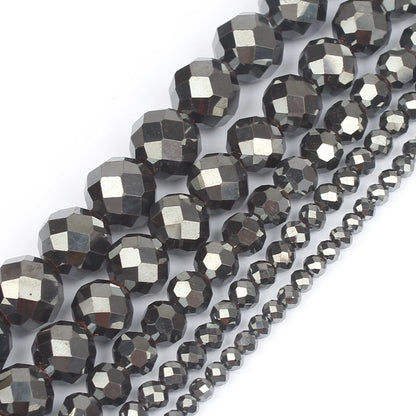 Natural Stones Rhodium Rose Gold Plated Hematite Round Loose Mineral Beads for Bracelet DIY Jewelry Making 15inch 2/3/4/6/8/1