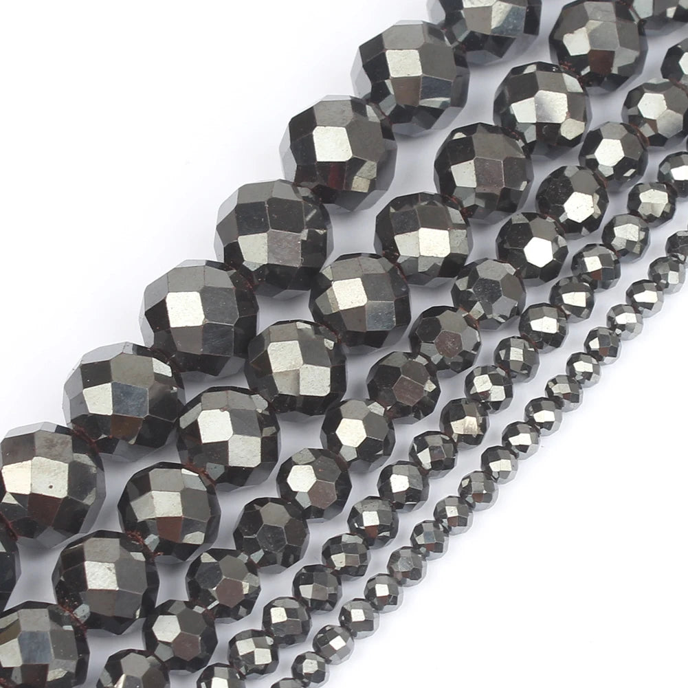 Natural Stones Rhodium Rose Gold Plated Hematite Round Loose Mineral Beads for Bracelet DIY Jewelry Making 15inch 2/3/4/6/8/1