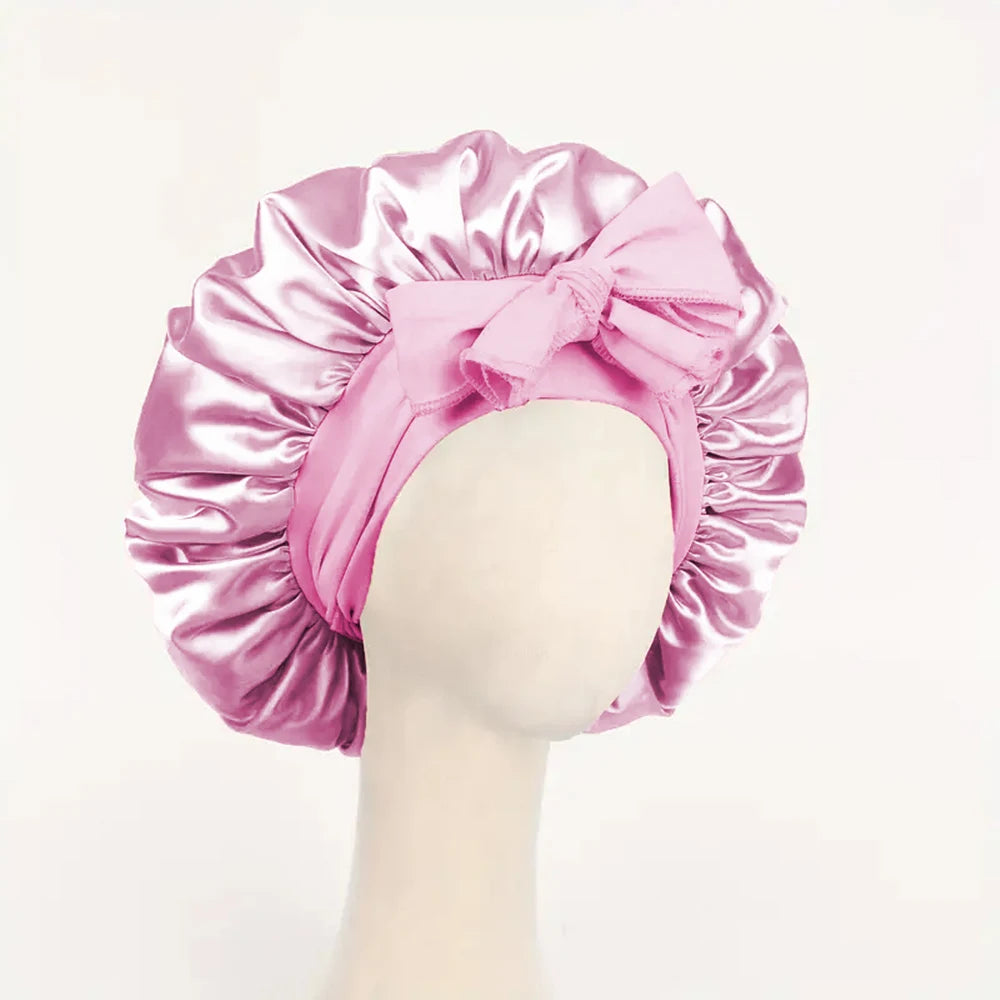 Satin Bonnet Silk Bonnet Adjustable Bonne For Sleeping Hair Bonnet With Tie Band Bonnets For Women Men - Light Pink