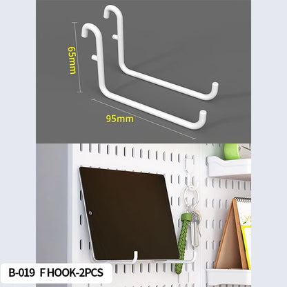 Home Office Pegboard Wall Storage Panel, PP Plastic Hole Board with Multi Hooks Shelf for Study Desk Stationery, Black White 