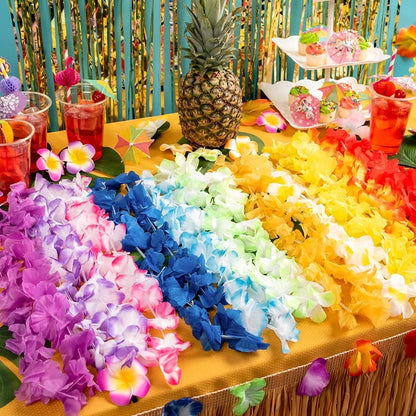 10/20/50pcs Hawaiian Flower Wreath Necklace Summer Tropical Birthday Party Decoration Luau Wedding Artificial Flower Garland 
