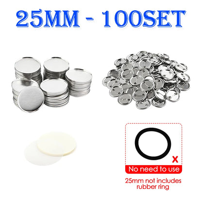 100Set Blank Badge Pin Button Maker Making Parts Supplies 25mm 32mm 37mm 44mm 58mm DIY Button Making for Punch Press Machine 