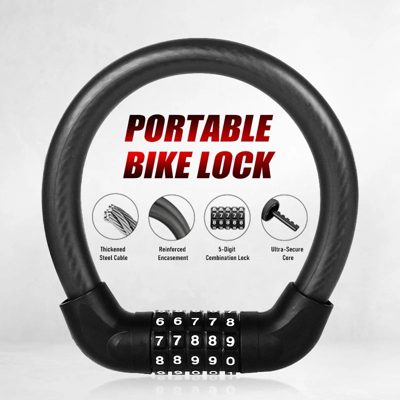 5-Digit Combination Bike Lock - Heavy-Duty Universal Bicycle Lock for Mountain Bike/Scooter/&Motorcycles - Anti-Theft Protect