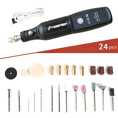 TUNGFULL Cordless Mini Rotary Tool Kit USB Rechargeable Grinder Pen Set For DIY Polishing Drilling Carving Craft Work - with 