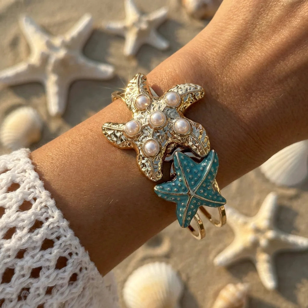 Elegant Enamel Flower Open Cuff Bracelet For Women Gold Plated Metal Pink White Blue Floral Bangles Beach Party Vacation Jewe