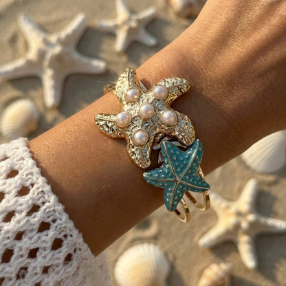Elegant Enamel Flower Open Cuff Bracelet For Women Gold Plated Metal Pink White Blue Floral Bangles Beach Party Vacation Jewe