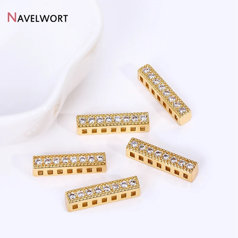 18K Gold Plated Brass Spacer Bars,Cuboid Rows Separator,Inlaid Zircon Accessories DIY Spacer Bars,Supplies For Jewelry