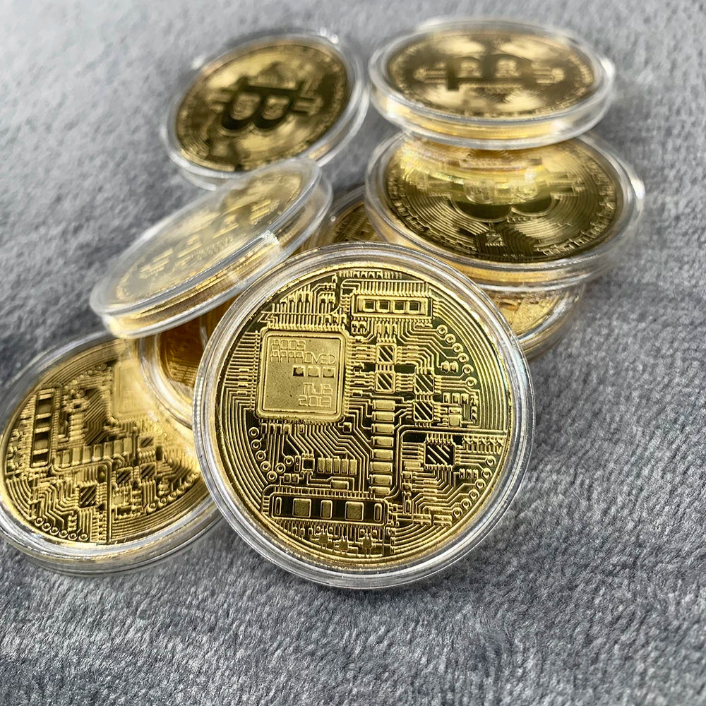 Gold Plated Bitcoin Coin Collectible Art Collection Gift Physical Commemorative Casascius Bit BTC Metal Antique Crafts Imitat