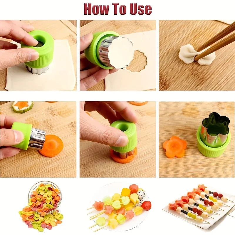 9PCS/Stainless steel Cookie and Vegetable Cutting Set - Mini fruit and cookie embossing molds for children's baking