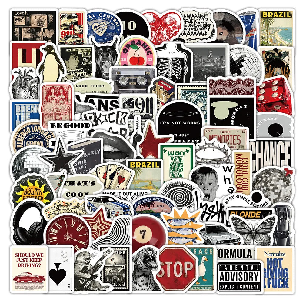 103 Sheets American Vintage Stickers, Retro Aesthetic Decorative Decals for Phone Case Laptop Journal Papery Pop Store