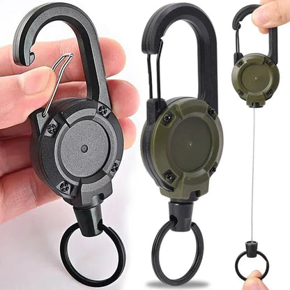Retractable Heavy Duty Pull Reel Carabiner Key Chains Strong Steel Wire Rope Buckle Spring Key Ring Outdoor Sporty Keychain T