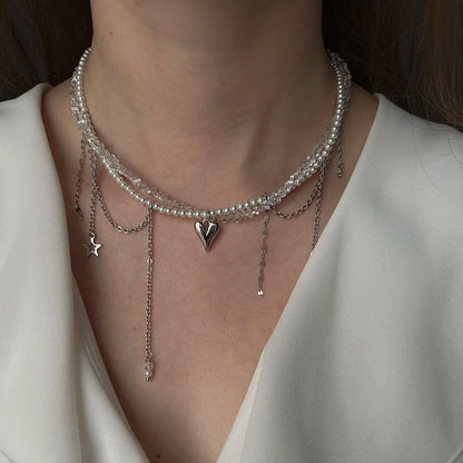 New Irregular Choker Vintage Zircon Heart Pendant Necklace For Women Female Pink & white Stone Chain Valentine's Gift N0548