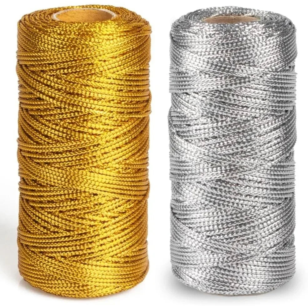 1.5mm 100M Gold Silver Macrame Cord Rope String for Sewing DIY Rope 100M Macrame Rope String for Sewing and Crafts Thread Twi