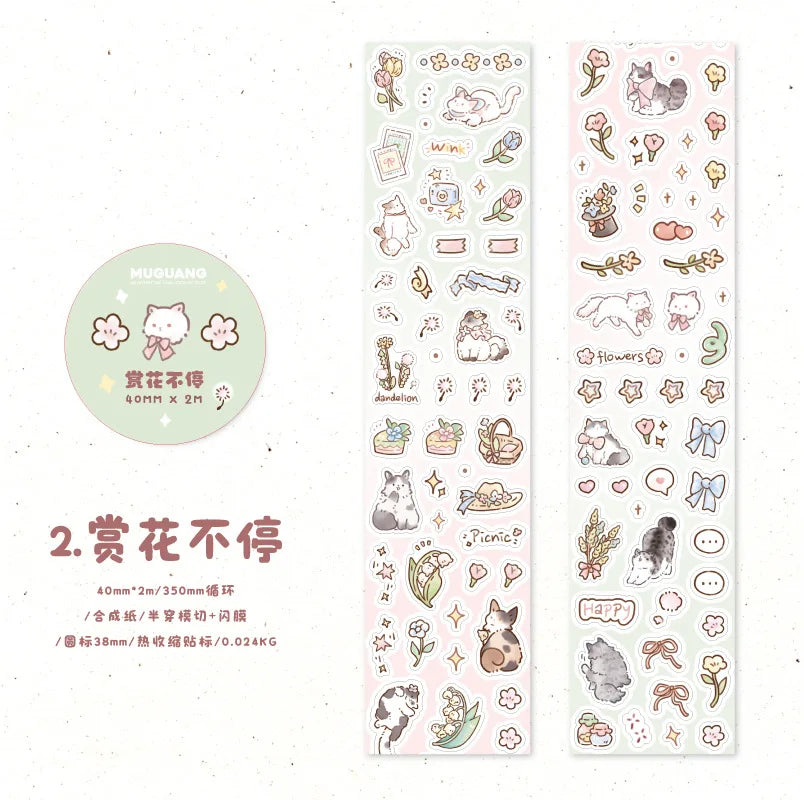 Kitten Synthetic Paper Flash Film Die Cutting Tape Cartoon Cute Children Gooka Decorative Sticker