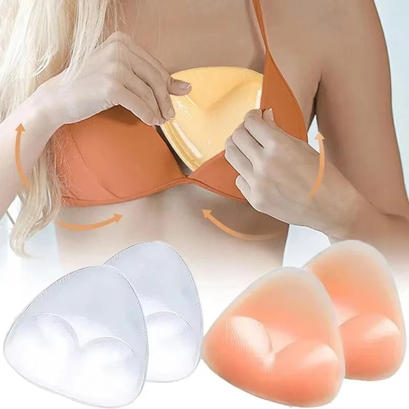 2pcs Silicone Bra Inserts Breast Pads Sticky Push-up Women Bra Cup Thicker Nipple Cover Patch Bikini Inserts for Swimsuit Gif