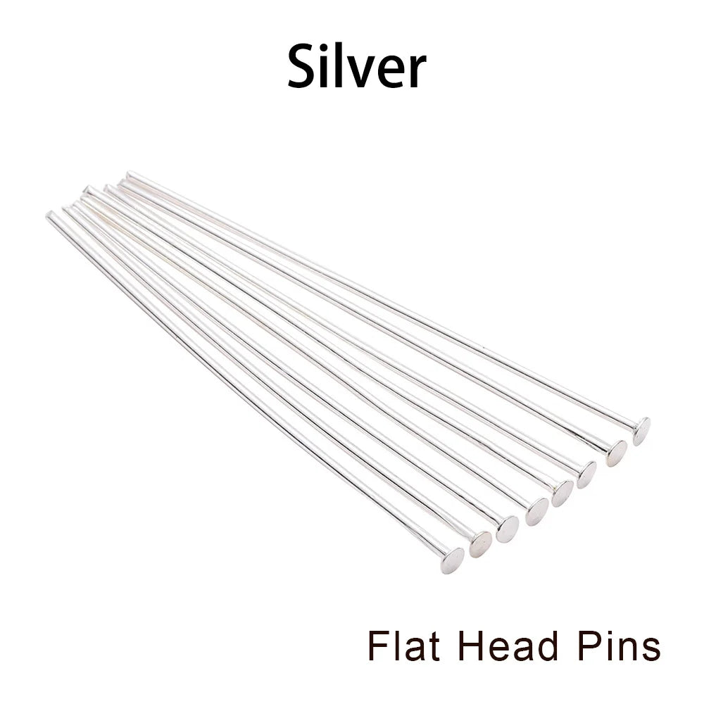 100-200Pcs/Lot 10-70mm Heads Eye Flat Head Pin Gold Plated Ball Head Pins for Jewelry Findings Making Accessories Supplies