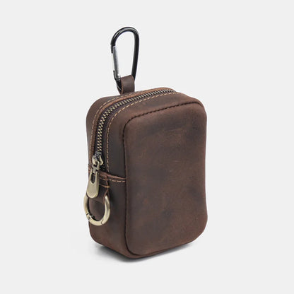 WERLLANDS Vintage Distressed PU Leather Hook Design Multi-Color Key Coin Pouch - Brown