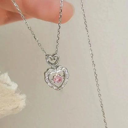 Korean Fashion Sweet Heart Shaped Necklace For Women Crystal Zircon Pendant Clavicle Chain Elegant Romantic Party Gift Jewelr