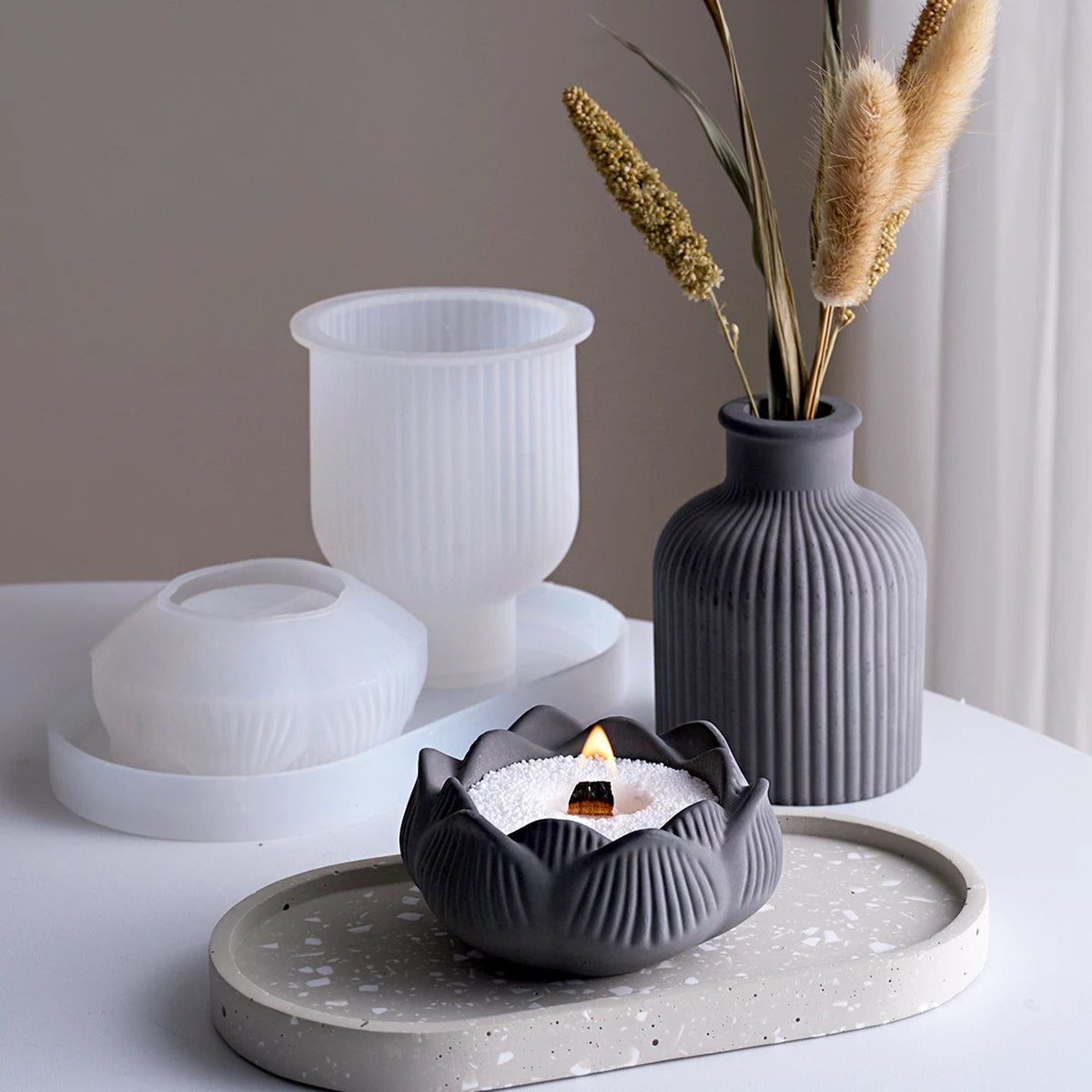 DIY Concrete Craft Silicone Mold Set Vase Candlestick Tray Storage Box Plaster Resin Mold Home Decor Supplies Table Ornaments