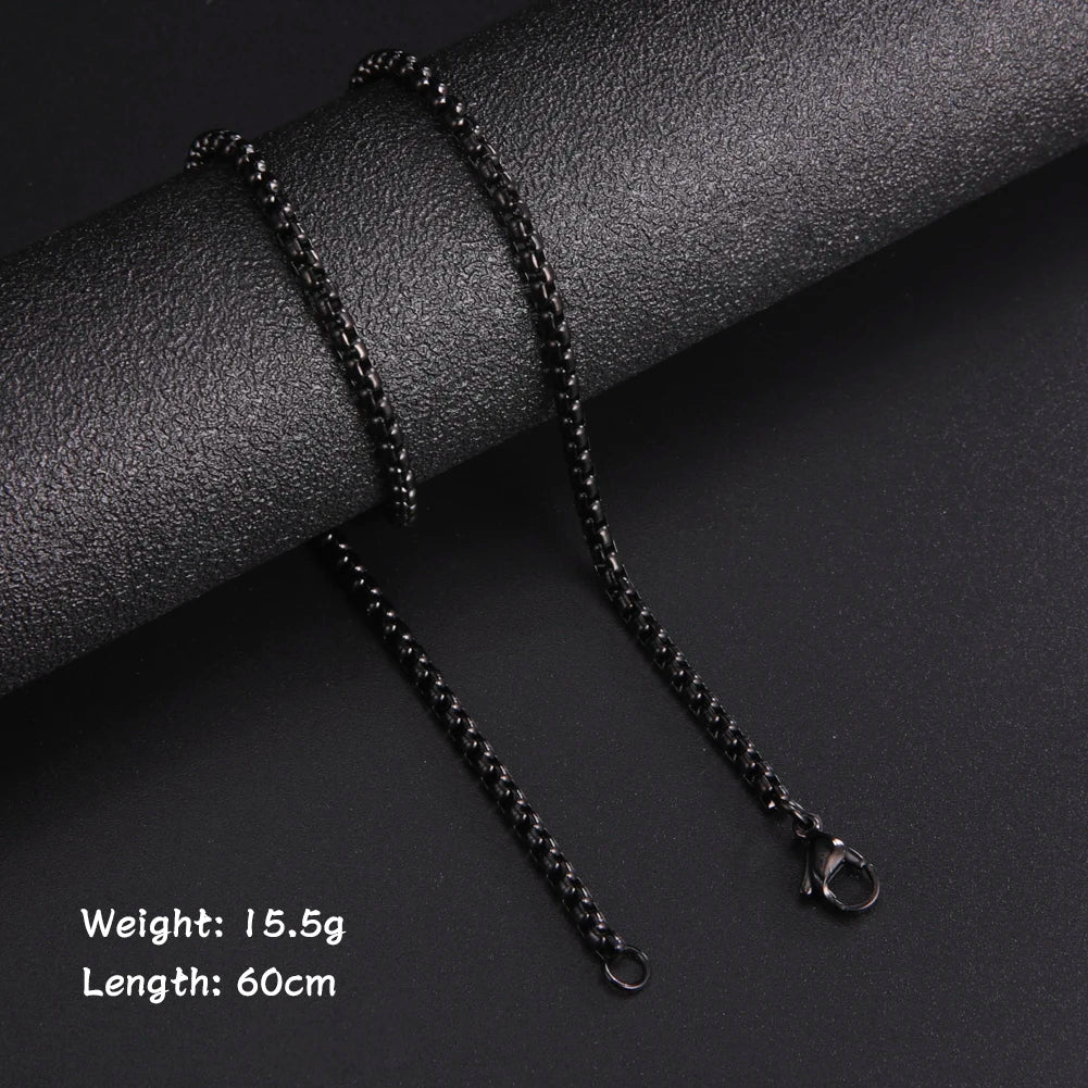 Skyrim Fashion 60cm Long Box Chain Necklace Men Stainless Steel Black Gold Color Link Chains Basic Punk Jewelry - Box Chain B