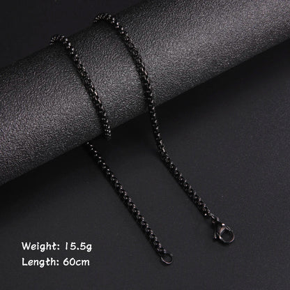 Skyrim Fashion 60cm Long Box Chain Necklace Men Stainless Steel Black Gold Color Link Chains Basic Punk Jewelry