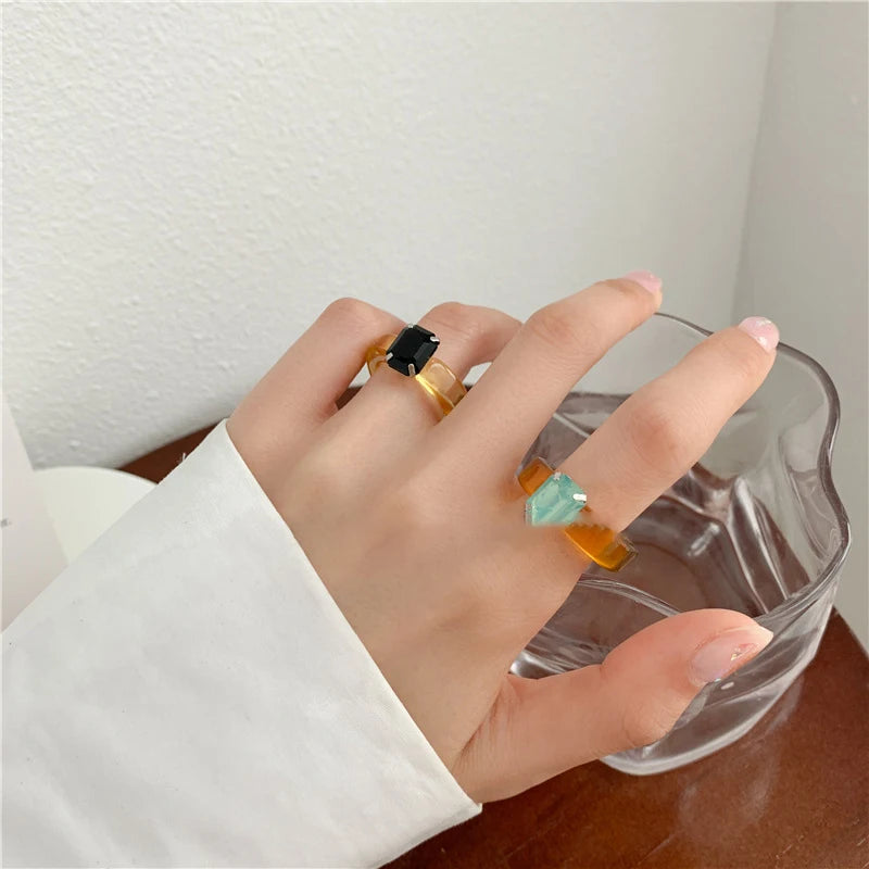 Fashion Luxury Irregular Geometric Transparent Colorful Crystal Rhinestone Zircon Round Ring For Women Shiny Jewelry Accessor