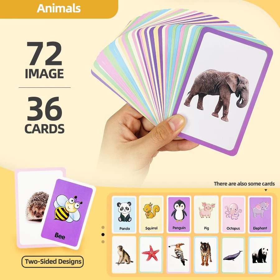 36 Double-Sided Animal Recognition Cards for Kidsren's Enlightenment and Learning through Pictures, Paper-Based Fun Teaching 