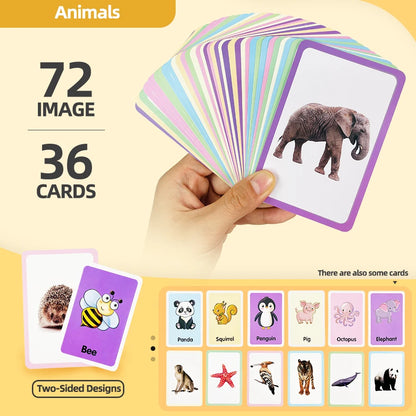 36 Double-Sided Animal Recognition Cards for Kidsren's Enlightenment and Learning through Pictures, Paper-Based Fun Teaching 