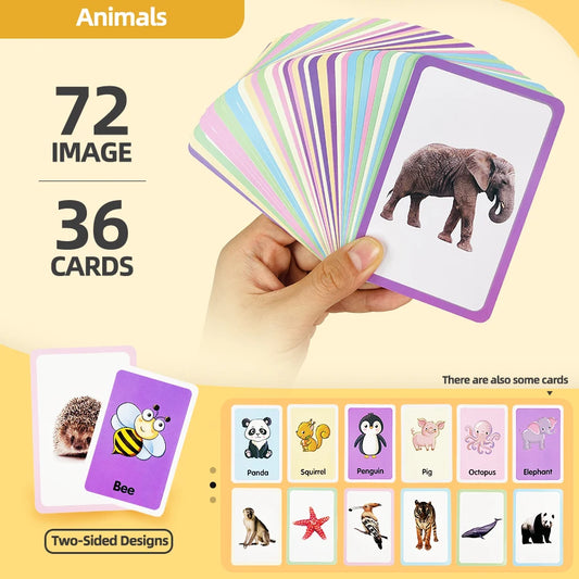 36 Double-Sided Animal Recognition Cards for Kidsren's Enlightenment and Learning through Pictures, Paper-Based Fun Teaching 