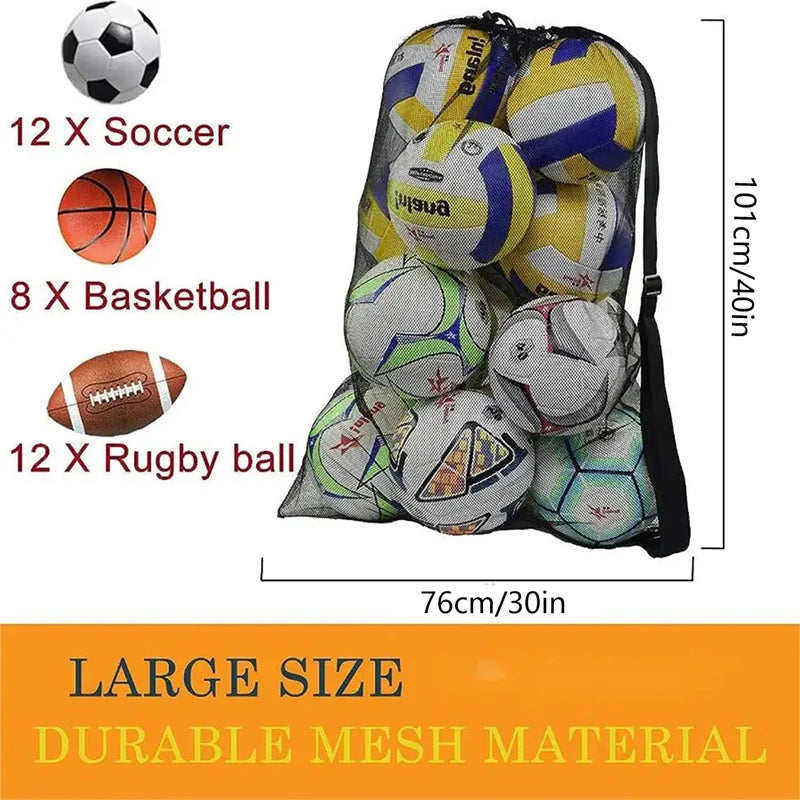 Soccer Ball Bag Large Mesh Drawstring Sports Storage Sack with Zipper Pocket for Basketball Volleyball Football Training Gear