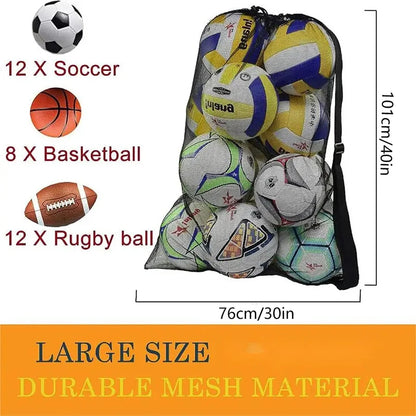 Soccer Ball Bag Large Mesh Drawstring Sports Storage Sack with Zipper Pocket for Basketball Volleyball Football Training Gear