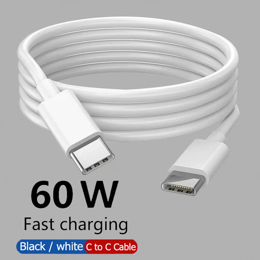PD 60W USB C to USB Type C Cable Fast Charge Data Cable For Iphone 15 15Pro Huawei Samsung Xiaomi Data Line Black White 1M 2M
