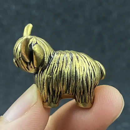 Mini Copper Highland Cow Figurine Charming Exquisite Detailing Vintage Brass Decor Desk Ornament for Home Office Creative Gif
