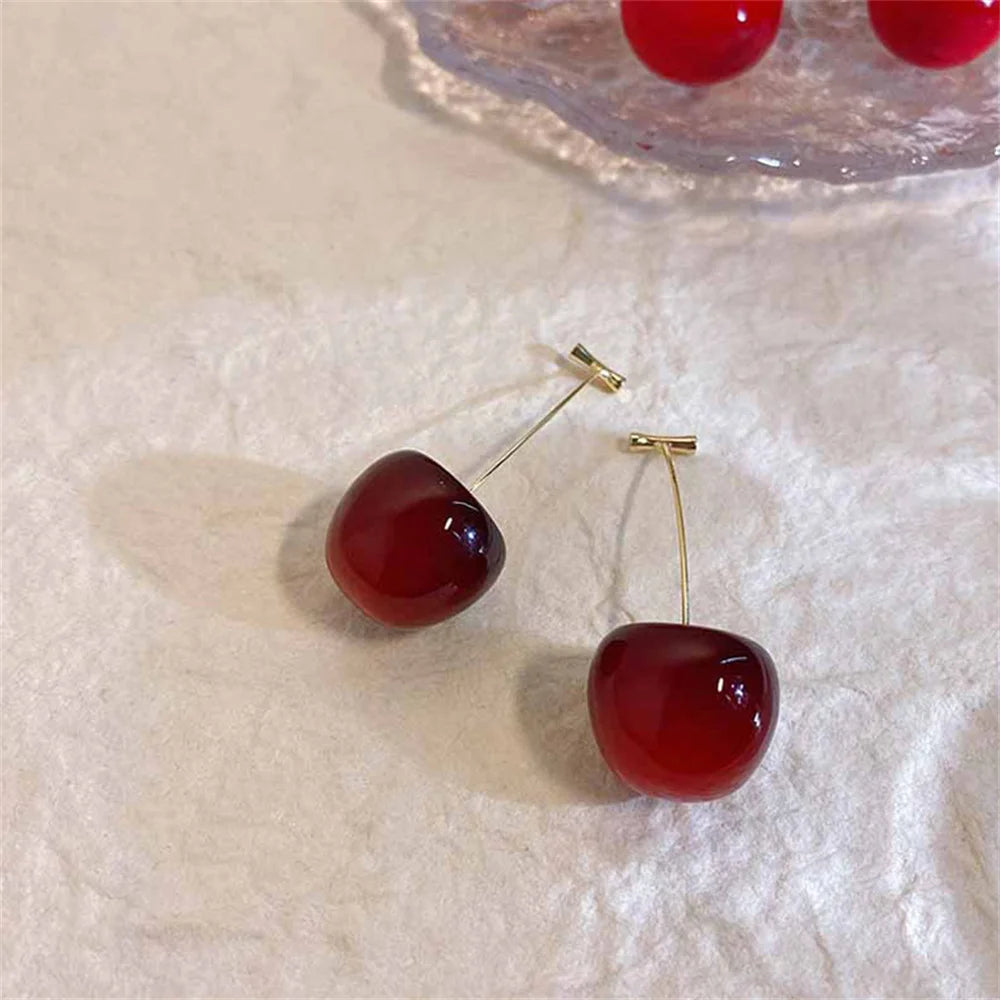 Cute Cherry Fruit Acrylic Earrings Fashionable Resin Cherry Earrings For Women Kpop Jewelry Trendy Accessories - TG-221