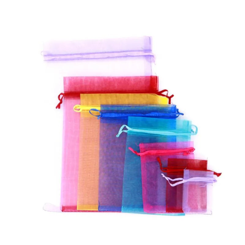 50Pcs Sheer Organza Gift Drawstring With Jewelry Pouches Display Packaging Christmas Candy Wedding Party Festival Gauze Bags