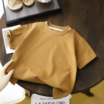 Children's Cotton Short Sleeve White Red Black T-shirt Girls' Summer Baby Clothes Kids Boys' Tops - brown / 150CM