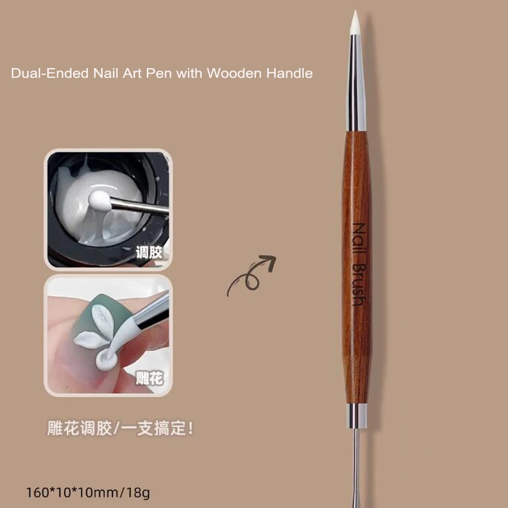1Pcs Double-ended Nail Art Brush Silicone Carving/Painting Flower Nail Pen Gel Polish Glue Adjusting Embossing DIY Manicure T